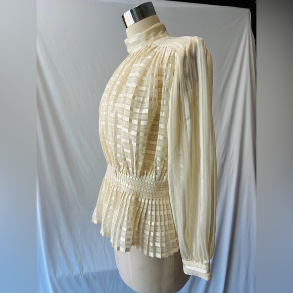 Vintage 80’s Romantic Sheer Cream Blouse with peplum waist and sexy back buttons - Picture 3 of 11